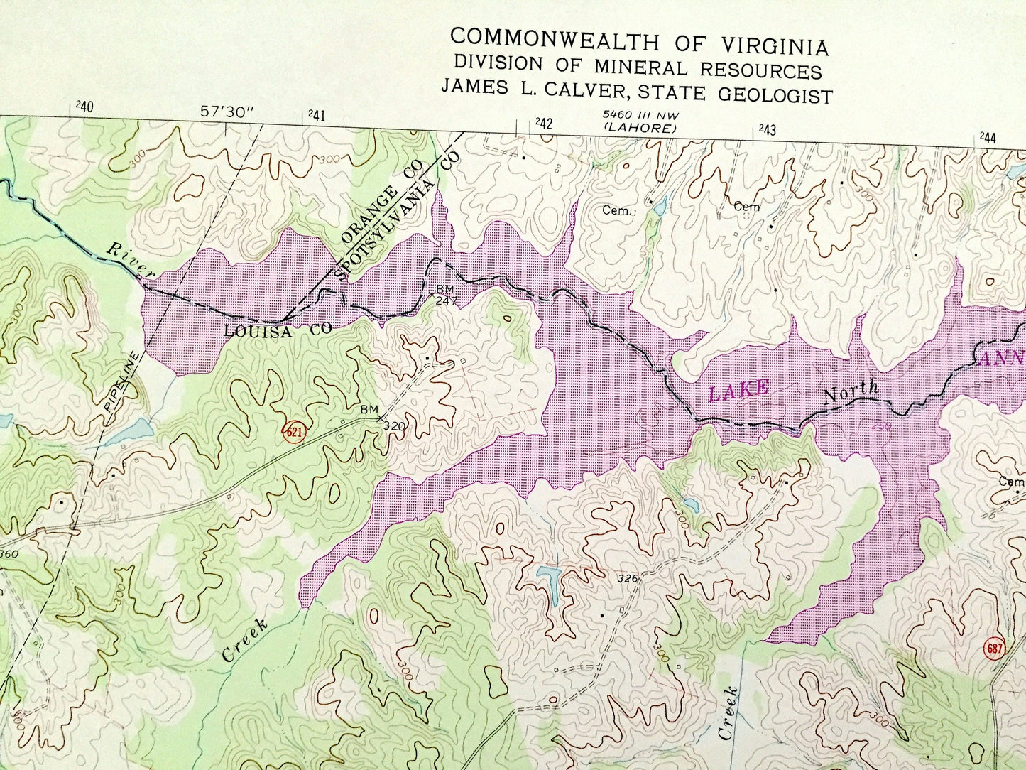 Antique Mineral, Virginia 1969 US Geological Survey Topographic Map – Louisa, Spotsylvania County, Lake Anna River, Christopher Run, VA