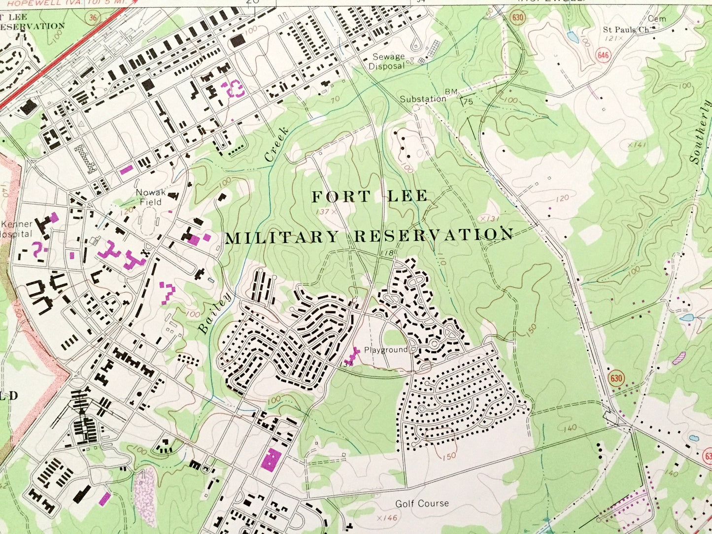 Antique Prince George, Virginia 1969 US Geological Survey Topographic Map – County, Petersburg, Fort Lee Army Base, National Battlefield, VA