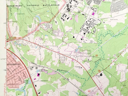 Antique Prince George, Virginia 1969 US Geological Survey Topographic Map – County, Petersburg, Fort Lee Army Base, National Battlefield, VA
