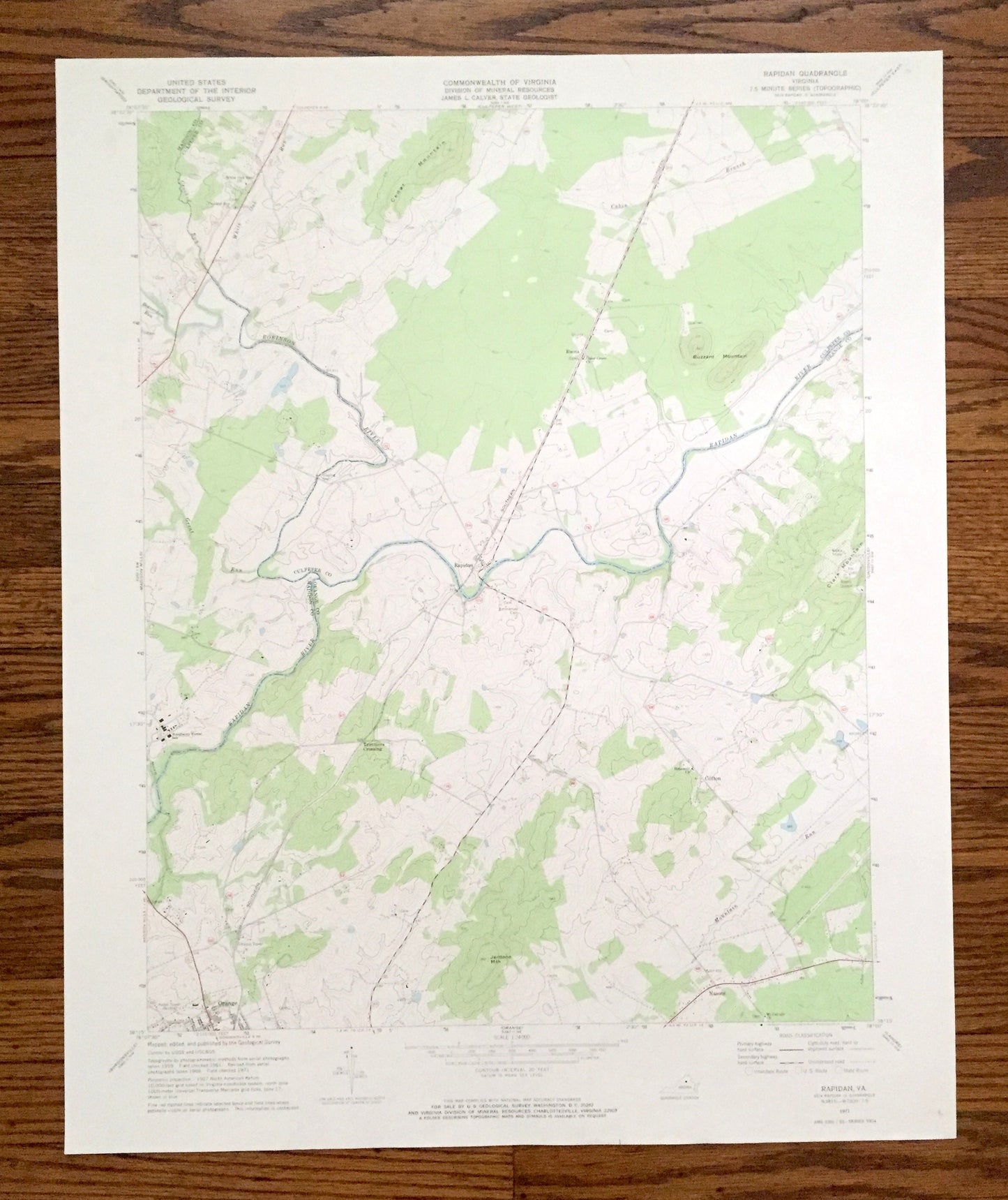 Antique Rapidan, Virginia 1971 US Geological Survey Topographic Map – Madison, Culpeper, Orange County, Clifton, Cedar Mountain, Nasons, VA