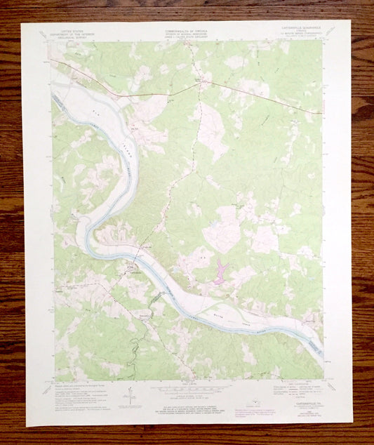 Antique Cartersville, Virginia 1969 US Geological Survey Topographic Map – Goochland, Cumberland County, Elk Island, James River, Fife VA