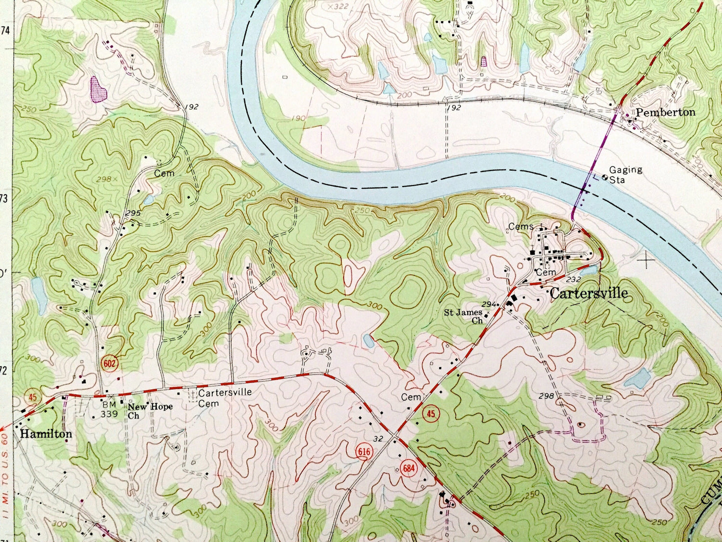 Antique Cartersville, Virginia 1969 US Geological Survey Topographic Map – Goochland, Cumberland County, Elk Island, James River, Fife VA
