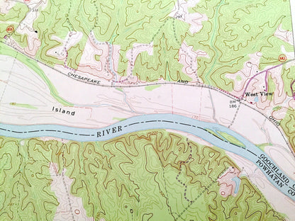 Antique Cartersville, Virginia 1969 US Geological Survey Topographic Map – Goochland, Cumberland County, Elk Island, James River, Fife VA