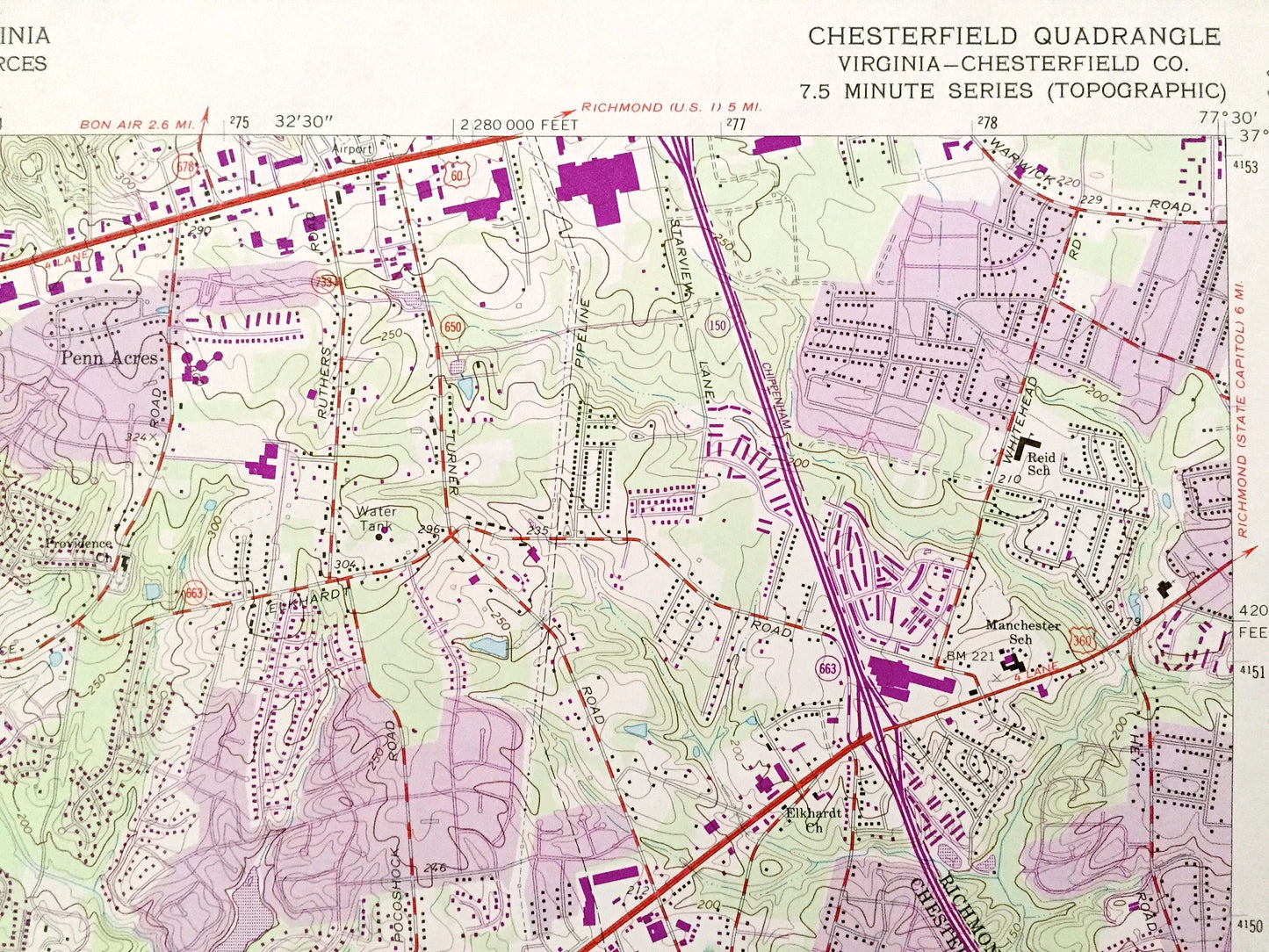 Antique Chesterfield, Virginia 1963 US Geological Survey Topographic Map – Richmond, County, Pocahontas State Forest, Park, Swift Creek VA