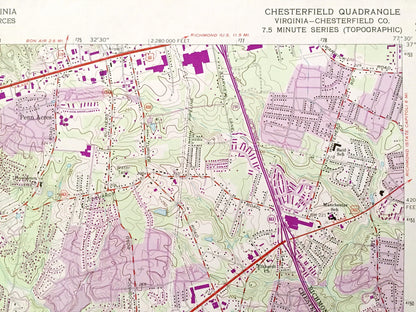 Antique Chesterfield, Virginia 1963 US Geological Survey Topographic Map – Richmond, County, Pocahontas State Forest, Park, Swift Creek VA
