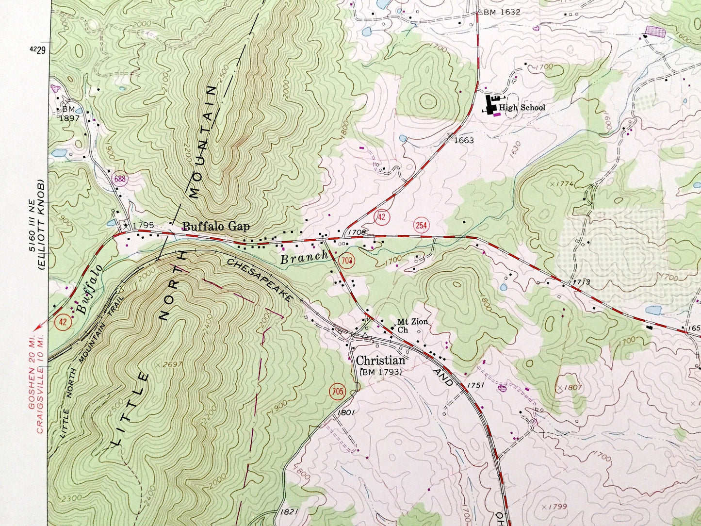 Antique Churchville, Virginia 1964 US Geological Survey Topographic Map – Augusta County, Buffalo Gap, Cedar Green, George Washington, VA