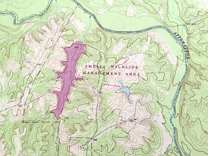 Antique Chula, Virginia 1966 US Geological Survey Topographic Map – Powhatan, Amelia County, Wildlife Management Area, Appomattox River VA