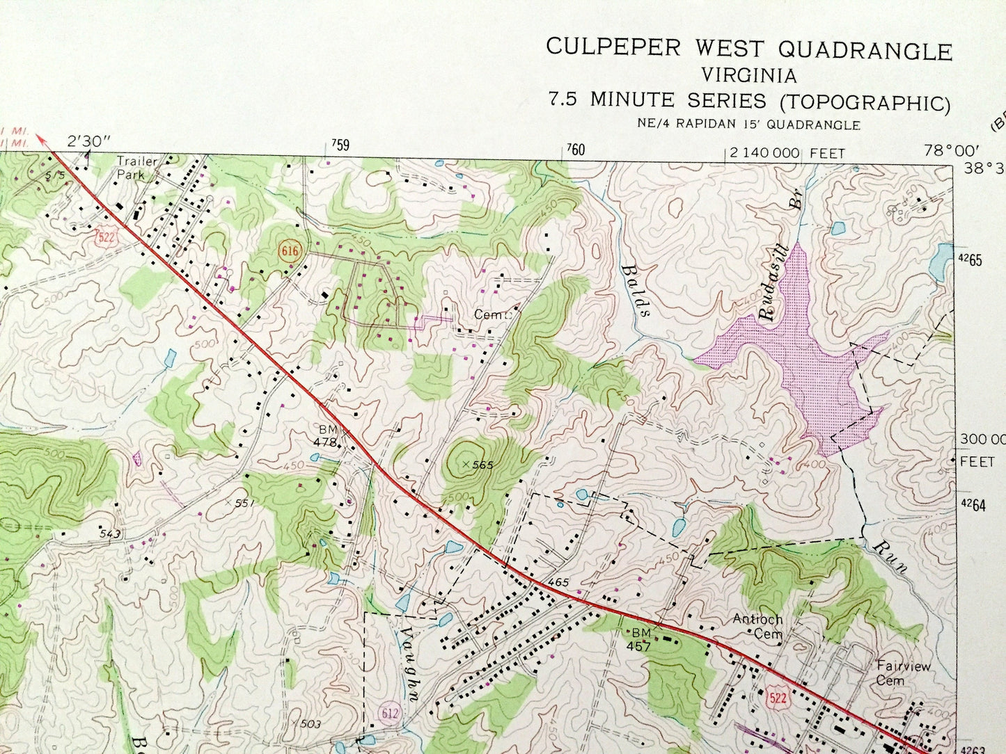 Antique Culpeper West, Virginia 1971 US Geological Survey Topographic Map – Madison County, Lake Pelham, Mountain Run, Cedar Mountain, VA