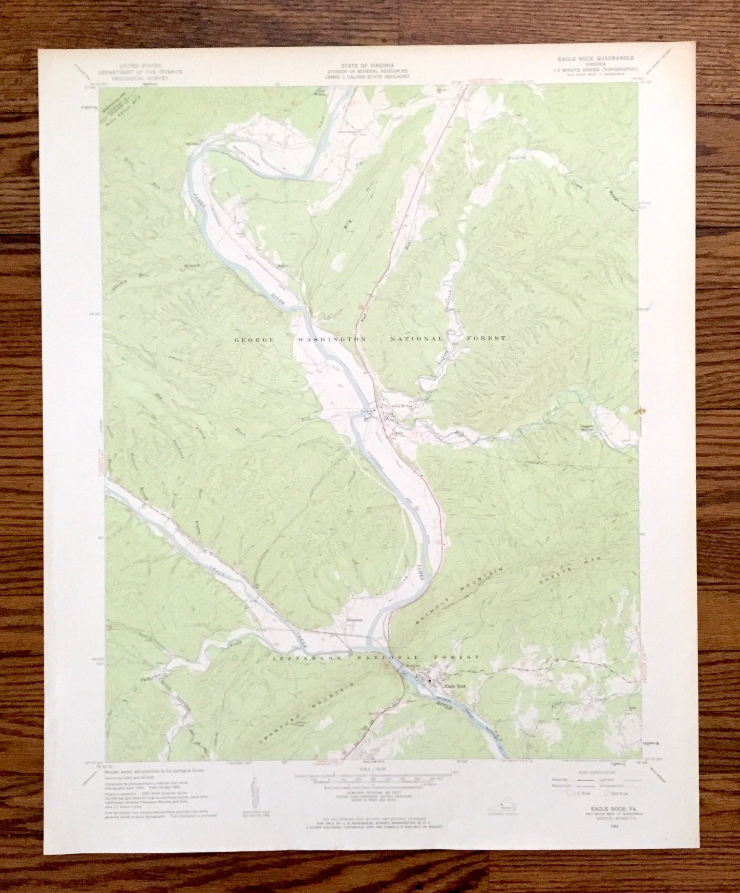 Antique Eagle Rock, Virginia 1962 US Geological Survey Topographic Map – Botetourt County, Jefferson, George Washington National Forest, VA