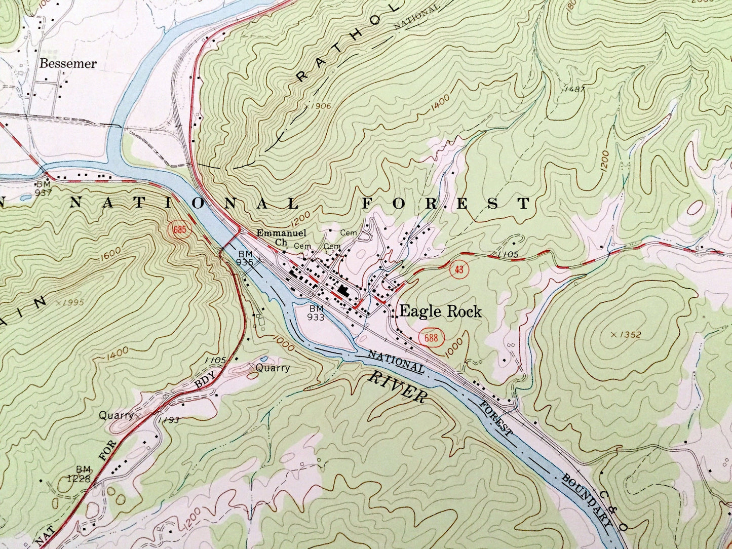 Antique Eagle Rock, Virginia 1962 US Geological Survey Topographic Map – Botetourt County, Jefferson, George Washington National Forest, VA