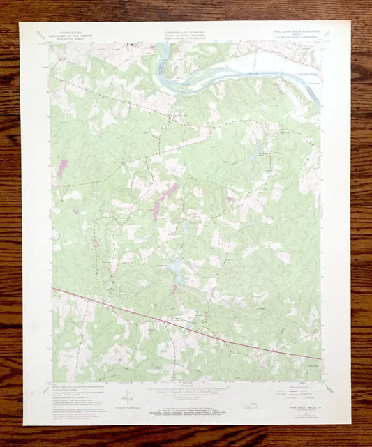 Antique Fine Creek Mills, Virginia 1964 US Geological Survey Topographic Map — Goochland, Powhatan County, James River, Subletts, VA