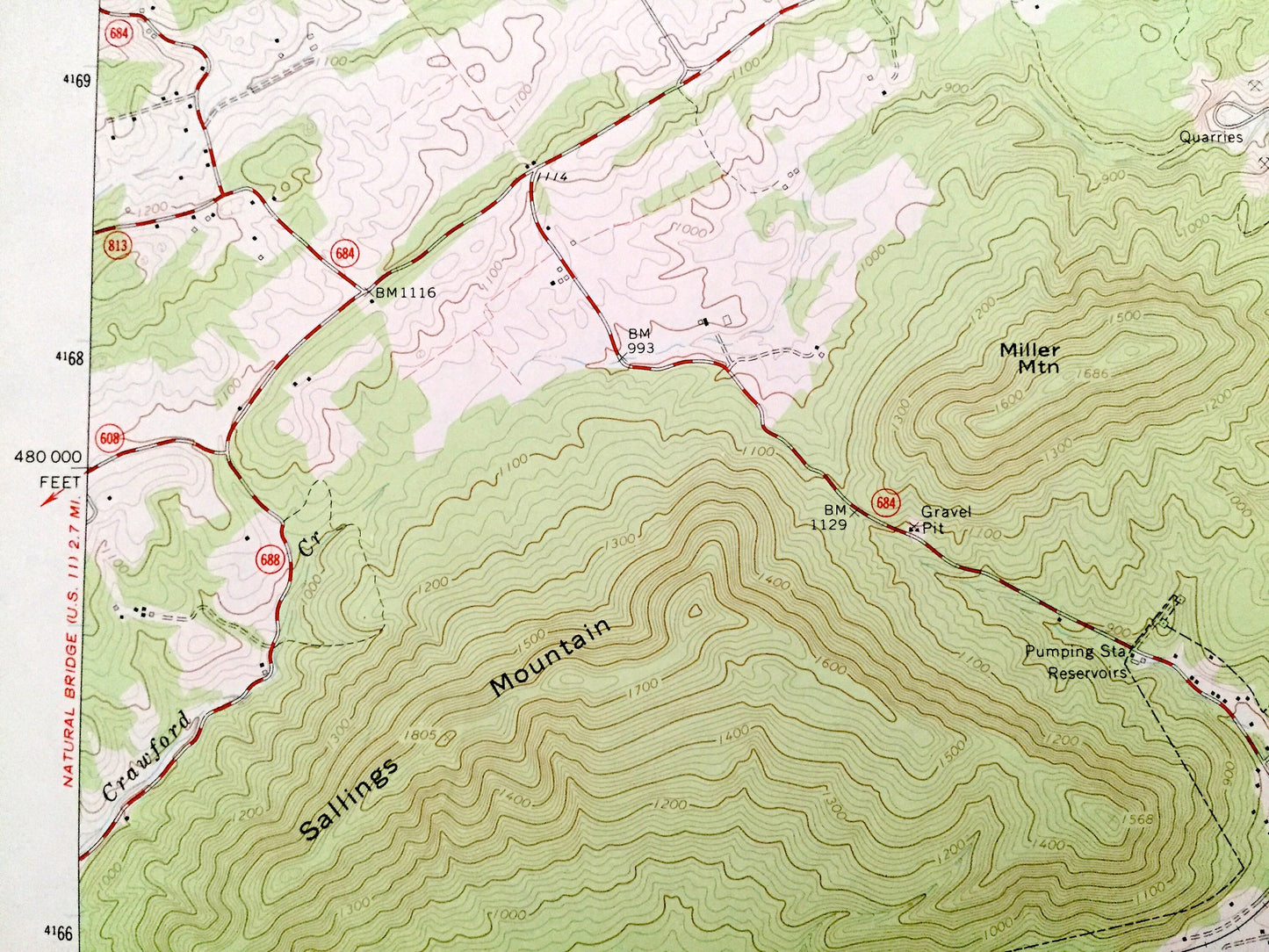 Antique Glasgow, Virginia 1965 US Geological Survey Topographic Map – Rockbridge County, George Washington National Forest, Maury River, VA