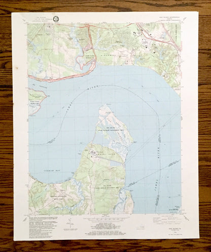 Antique Hog Island, Virginia 1984 US Geological Survey Topographic Map – Surry, James City County, James River, Jamestown, Kingsmill VA