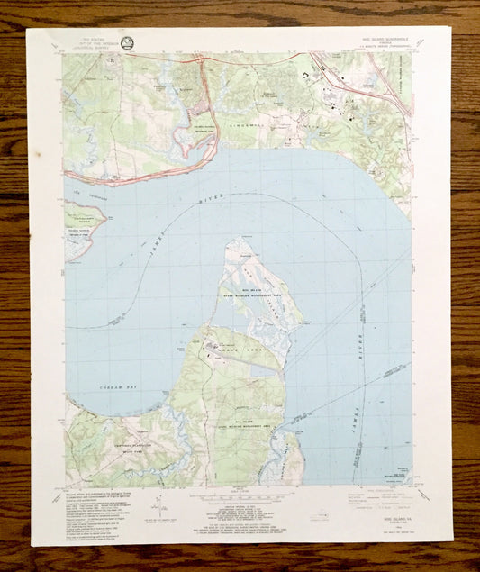 Antique Hog Island, Virginia 1984 US Geological Survey Topographic Map – Surry, James City County, James River, Jamestown, Kingsmill VA