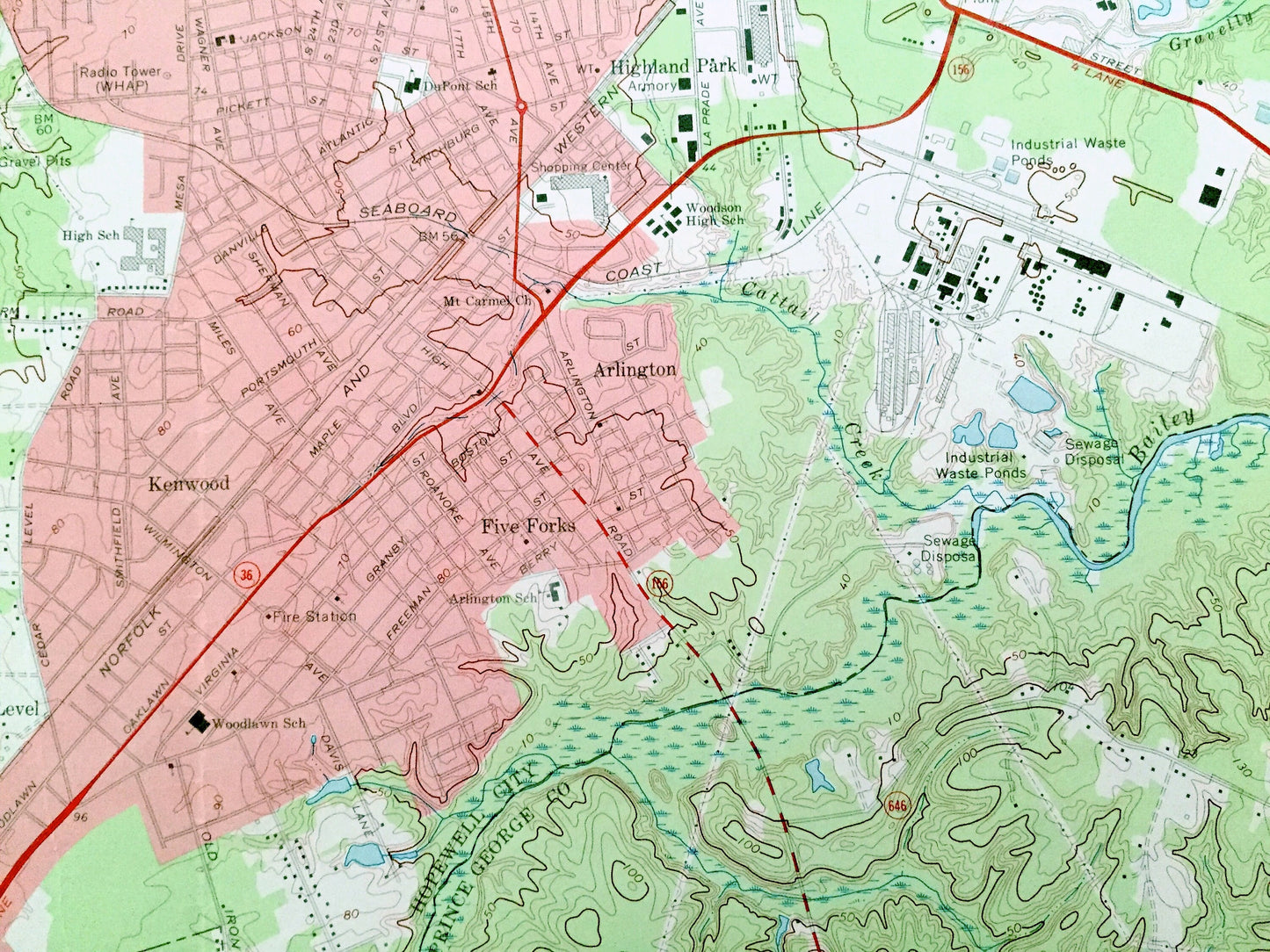 Antique Hopewell, Virginia 1969 US Geological Survey Topographic Map – Chesterfield, Charles City County, Fort Lee Army Base, James River VA