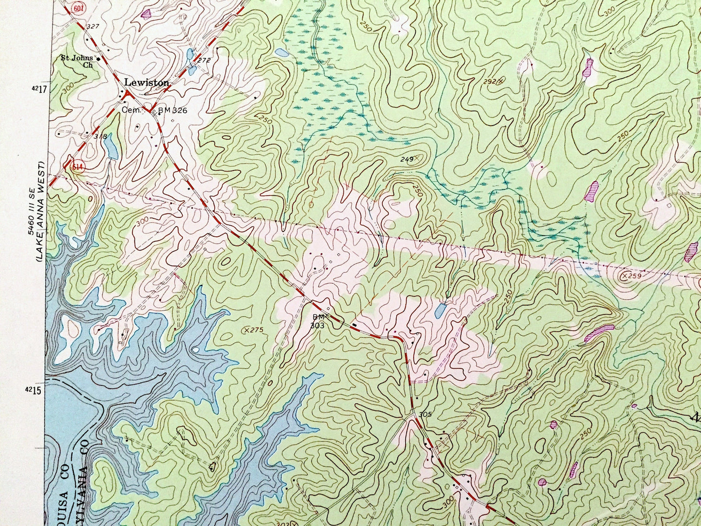 Antique Lake Anna East, Virginia 1973 US Geological Survey Topographic Map – Louisa, Spotsylvania County, Lewiston, Partlow, Chewnings, VA