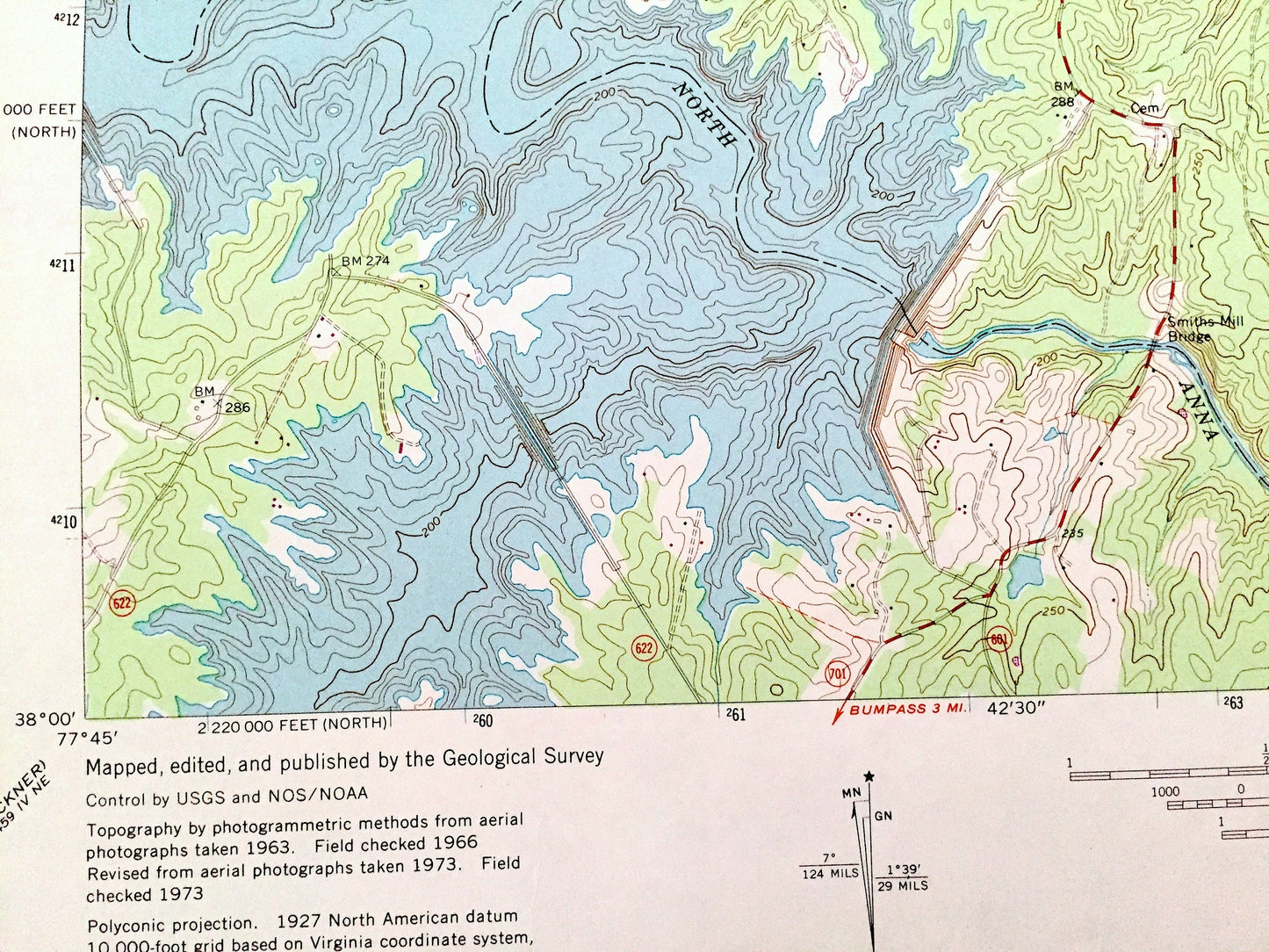 Antique Lake Anna East, Virginia 1973 US Geological Survey Topographic Map – Louisa, Spotsylvania County, Lewiston, Partlow, Chewnings, VA