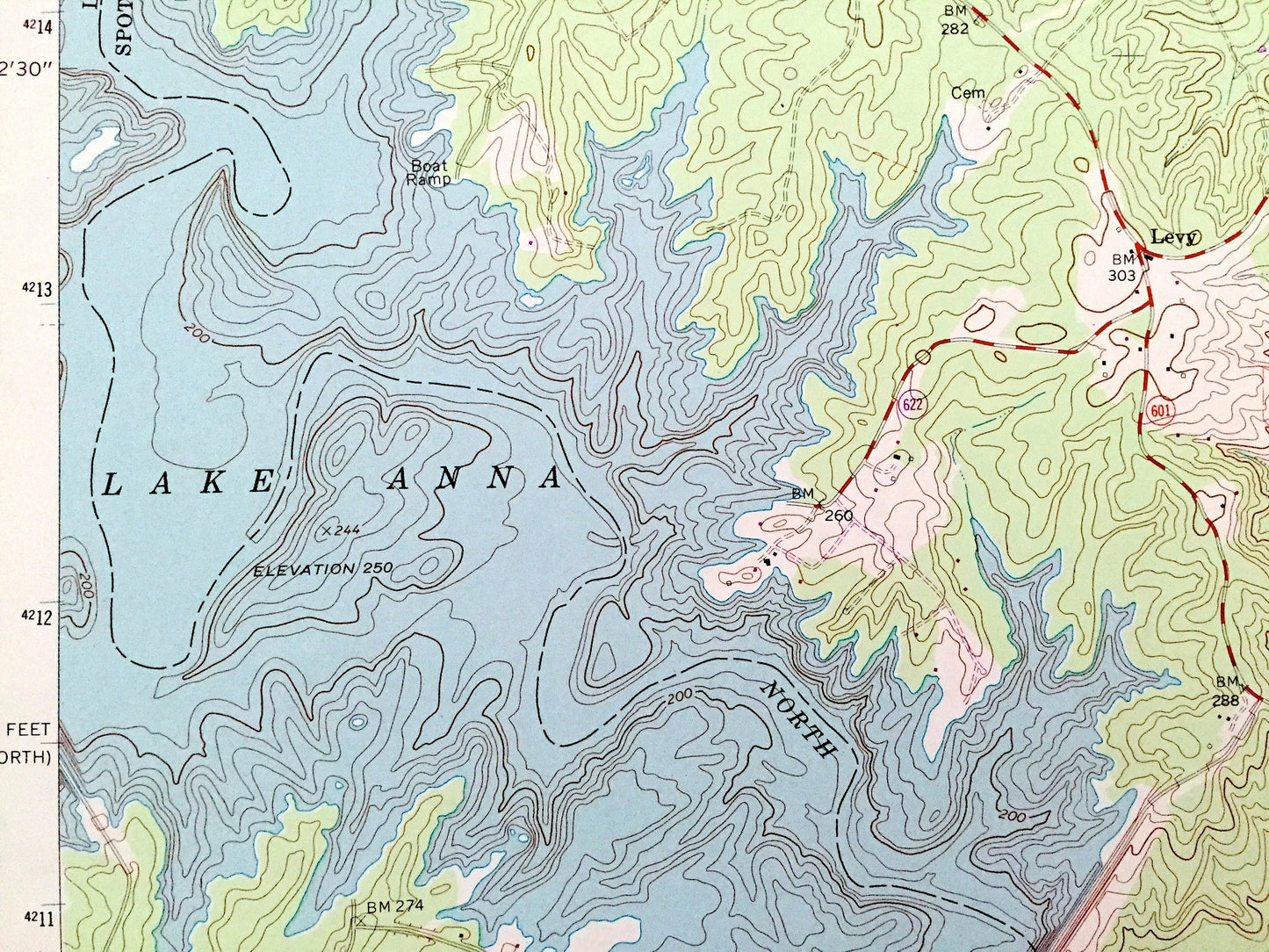 Antique Lake Anna East, Virginia 1973 US Geological Survey Topographic Map – Louisa, Spotsylvania County, Lewiston, Partlow, Chewnings, VA