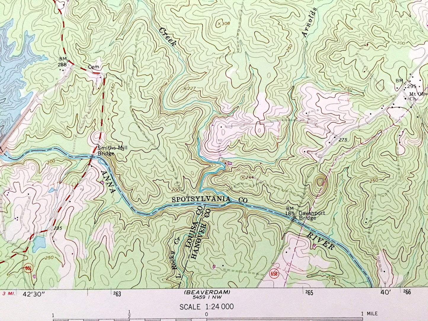 Antique Lake Anna East, Virginia 1973 US Geological Survey Topographic Map – Louisa, Spotsylvania County, Lewiston, Partlow, Chewnings, VA