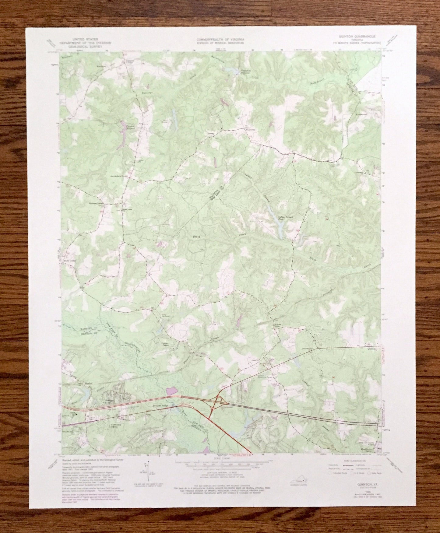 Antique Quinton, Virginia 1965 US Geological Survey Topographic Map – Hanover, New Kent, Henrico County, Orapax Farms, Bottoms Bridge, VA