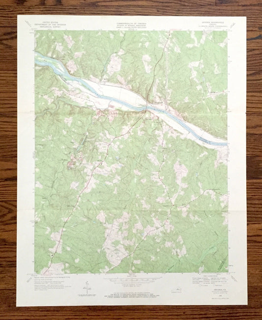 Antique Arvonia, Virginia 1968 US Geological Survey Topographic Map – Fluvanna, Buckingham County, James River, Bremo Bluff, New Canton, VA