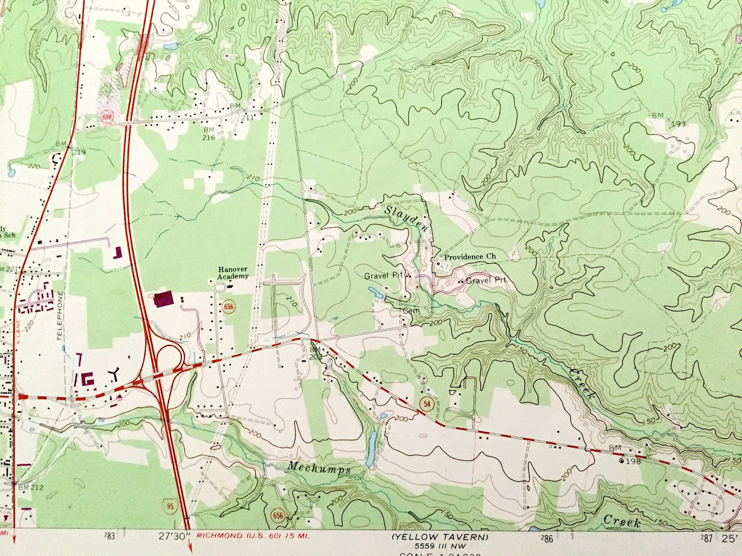 Antique Ashland, Virginia 1969 US Geological Survey Topographic Map – Caroline, Hanover County, Doswell, Garnett Crossing, Gum Tree, VA
