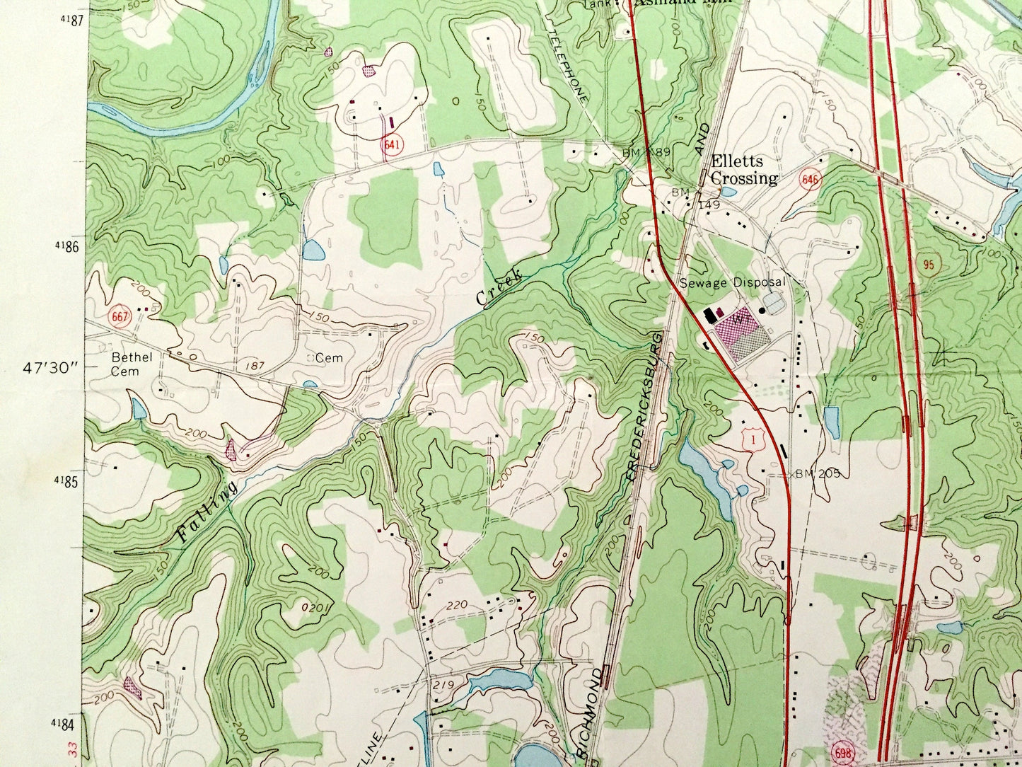 Antique Ashland, Virginia 1969 US Geological Survey Topographic Map – Caroline, Hanover County, Doswell, Garnett Crossing, Gum Tree, VA