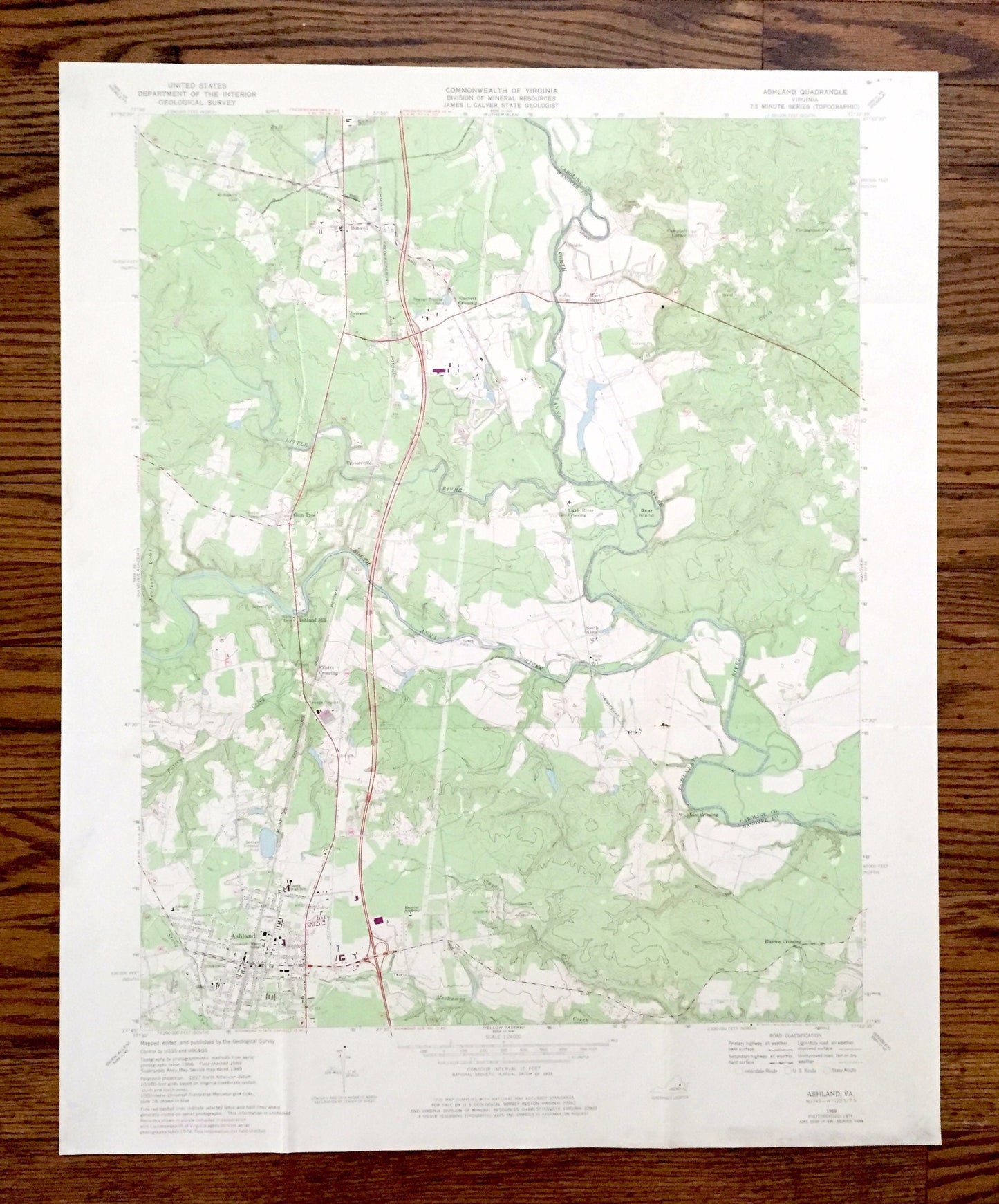 Antique Ashland, Virginia 1969 US Geological Survey Topographic Map – Caroline, Hanover County, Doswell, Garnett Crossing, Gum Tree, VA