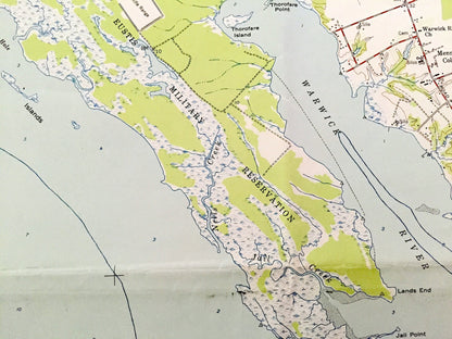 Antique Mulberry Island, Virginia 1950 US Geological Survey Topographic Map – Warwick, Isle of Wight County, James River, Fort Eustis, VA