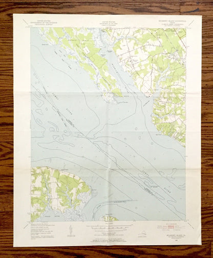 Antique Mulberry Island, Virginia 1950 US Geological Survey Topographic Map – Warwick, Isle of Wight County, James River, Fort Eustis, VA