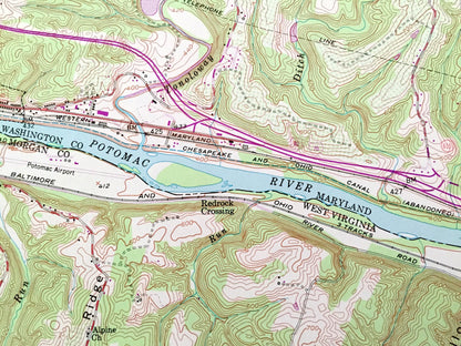 Antique Hancock, Maryland 1951 US Geological Survey Topographic Map – Washington County, Warren, Bethel, Thompson, WV