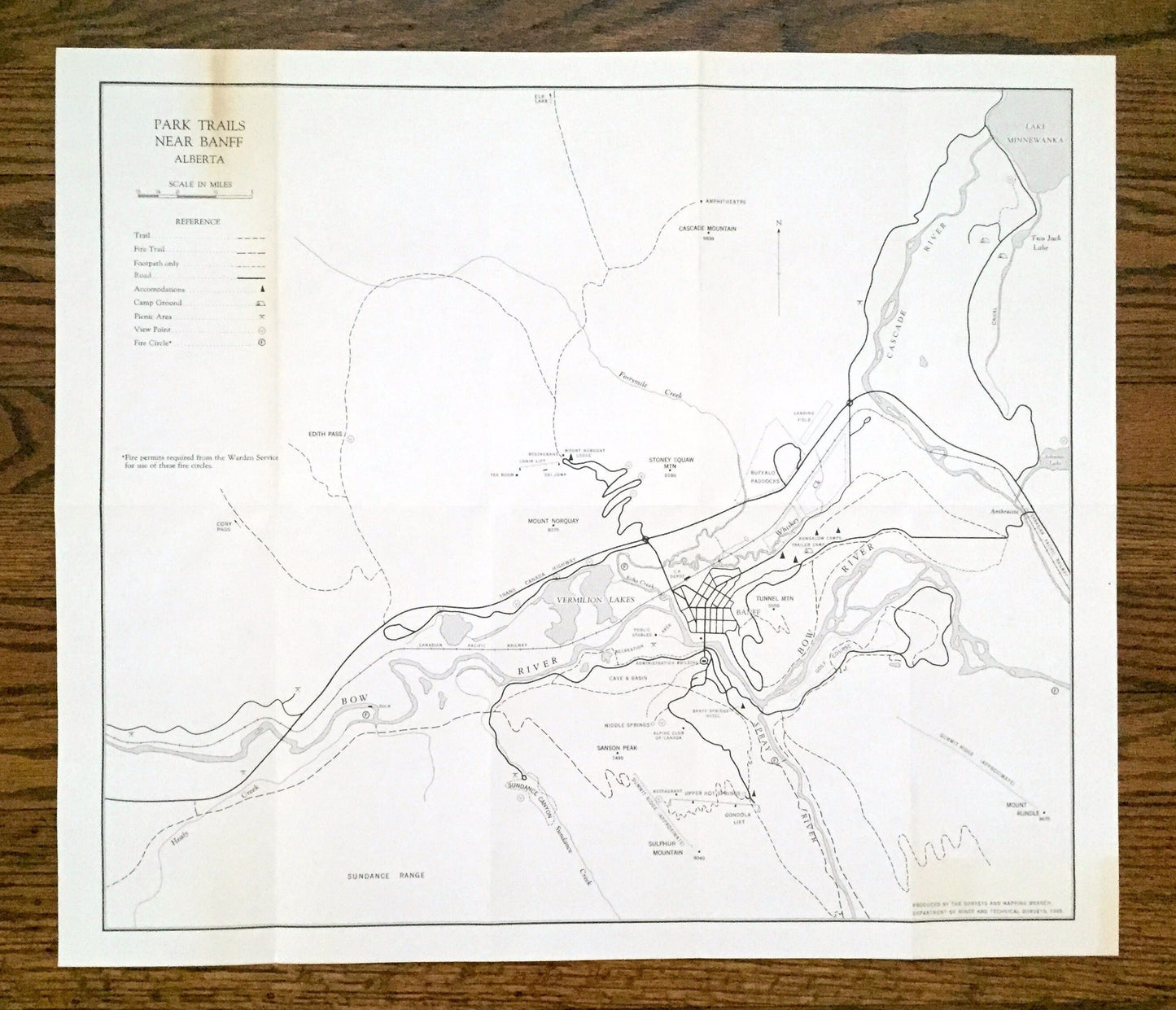 Antique 1965 Banff National Park Trails, Alberta, Canada Geological Survey Topographic Map – Canadian Rockies, Lake Louise, Jasper, Yoho CAN