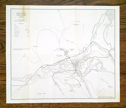 Antique 1965 Banff National Park Trails, Alberta, Canada Geological Survey Topographic Map – Canadian Rockies, Lake Louise, Jasper, Yoho CAN