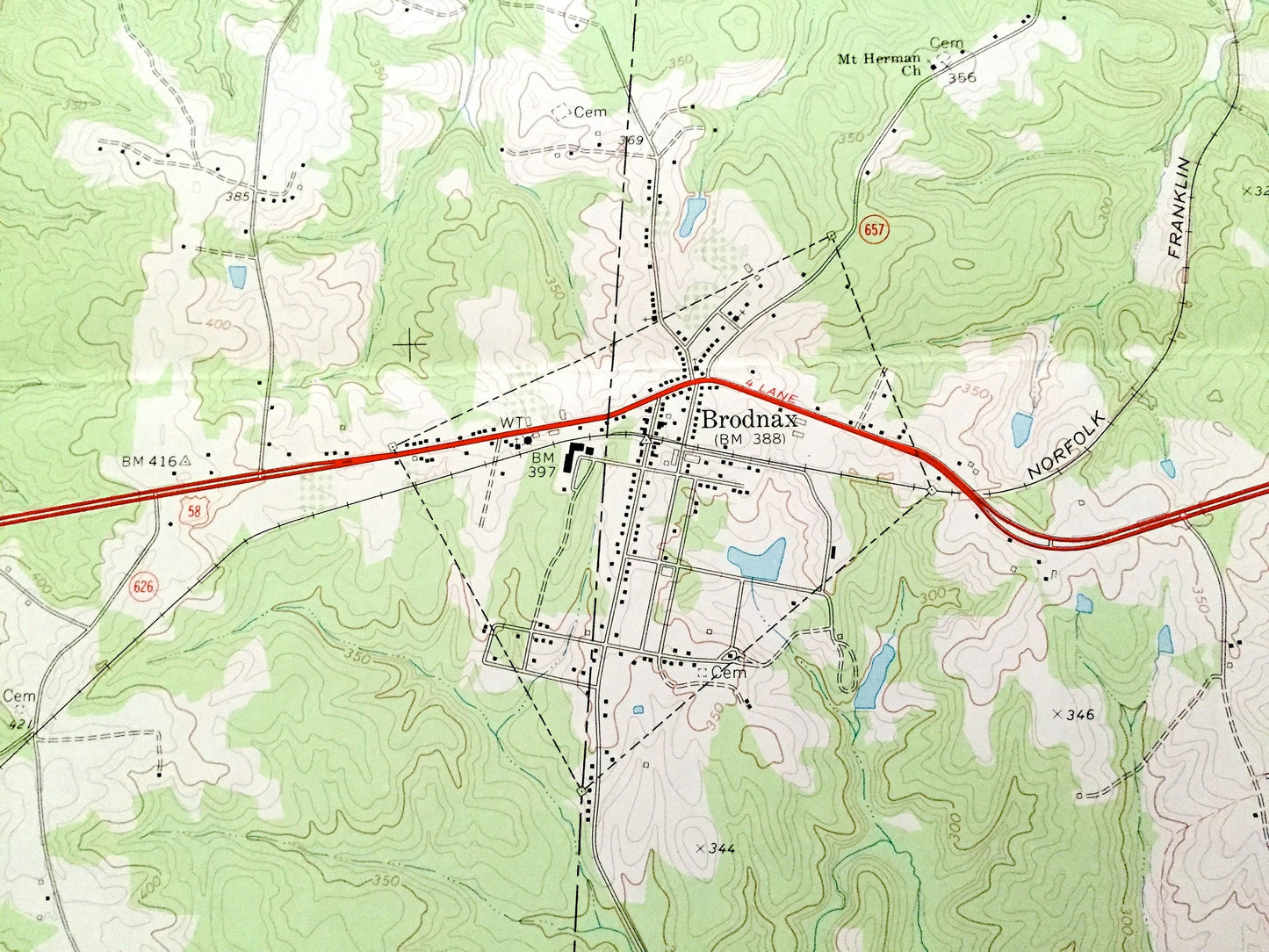 Antique La Crosse, Virginia 1968 US Geological Survey Topographic Map – Mecklenburg, Brunswick County, Brodnax, South Hill, Blackridge, VA
