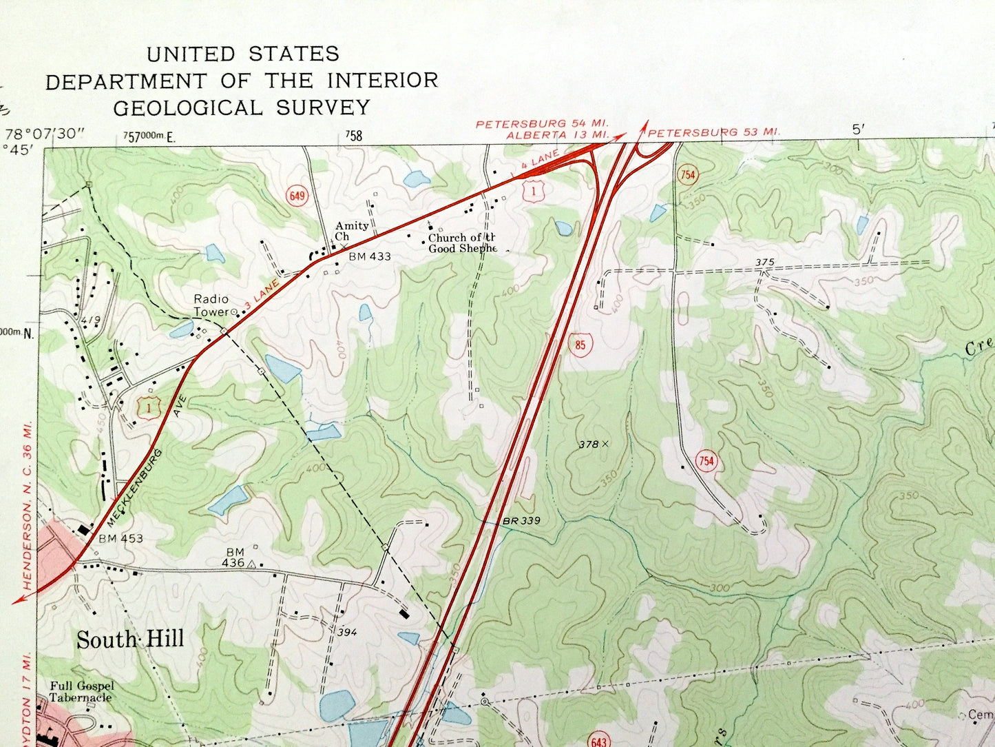 Antique La Crosse, Virginia 1968 US Geological Survey Topographic Map – Mecklenburg, Brunswick County, Brodnax, South Hill, Blackridge, VA