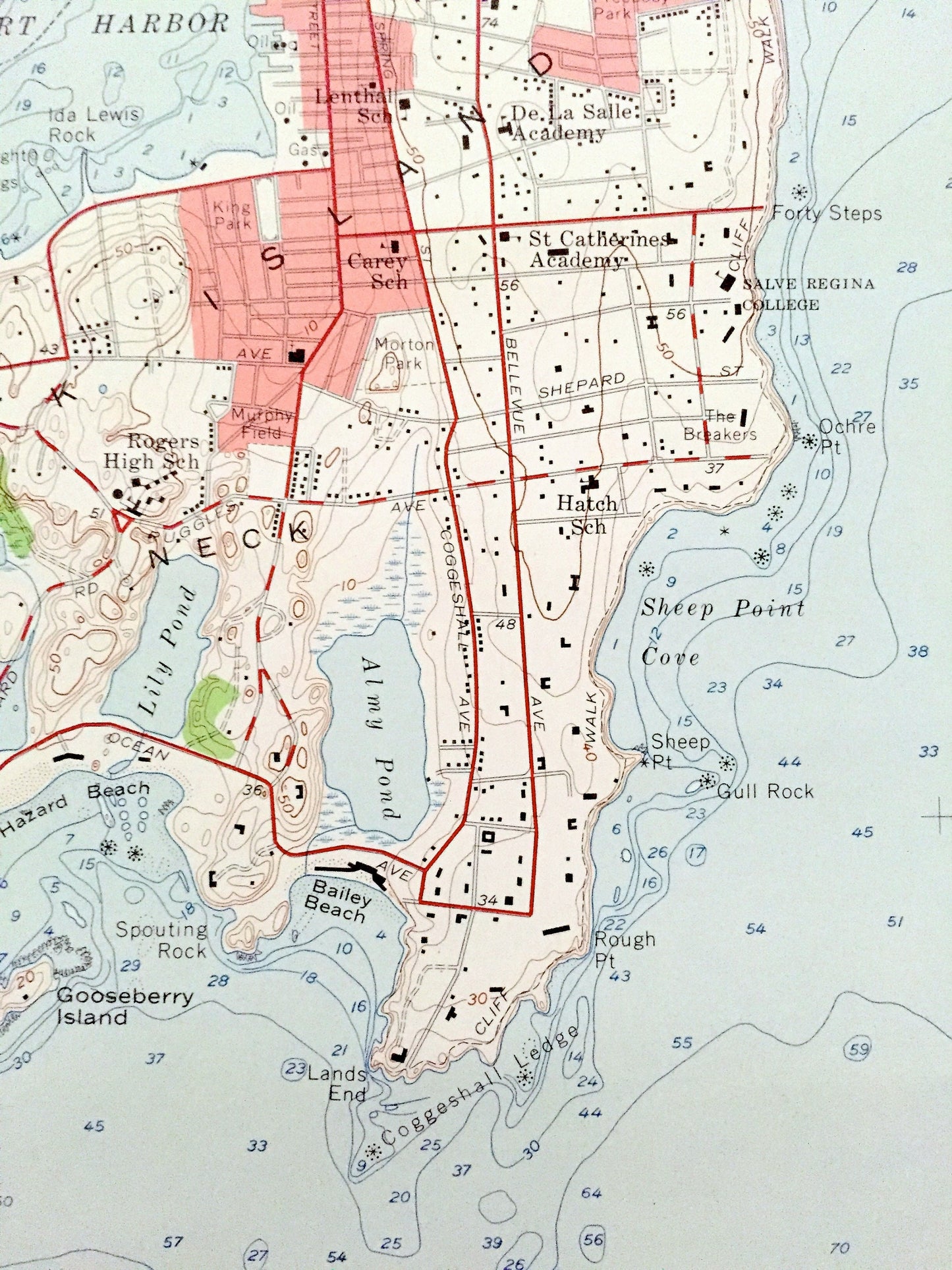 Antique Newport, Rhode Island 1957 US Geological Survey Topographic Map – Narraganset Bay, Jamestown, Middletown, Conanicut Island County RI