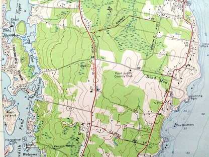 Antique Narragansett Pier, Rhode Island 1957 US Geological Survey Topographic Map – Washington County, Newport, Kingston, Jamestown, Bay, RI