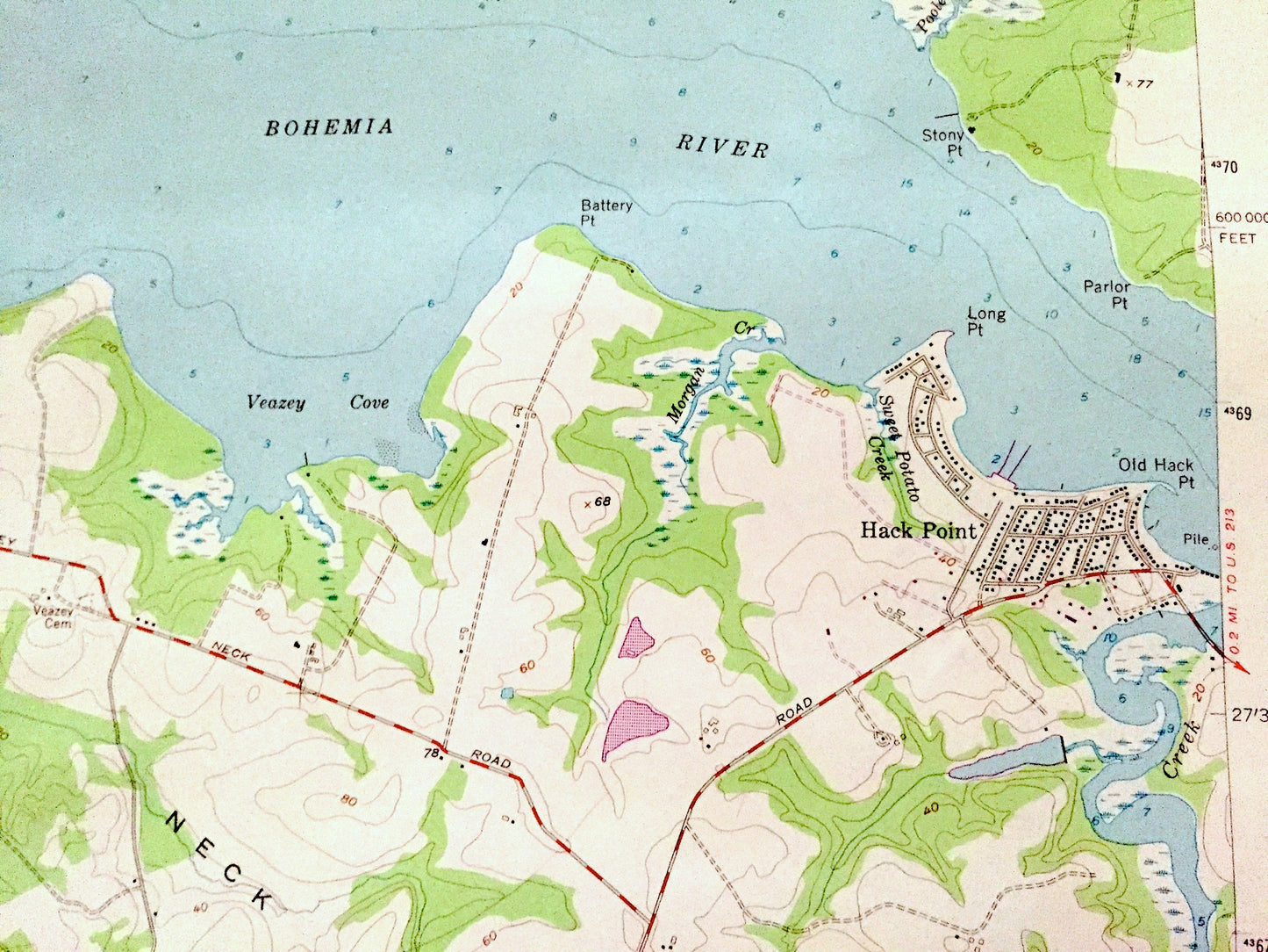 Antique Earleville, Maryland 1958 US Geological Survey Topographic Map – Cecil County, Town Point, Crystal Beach, West View Shores, MD