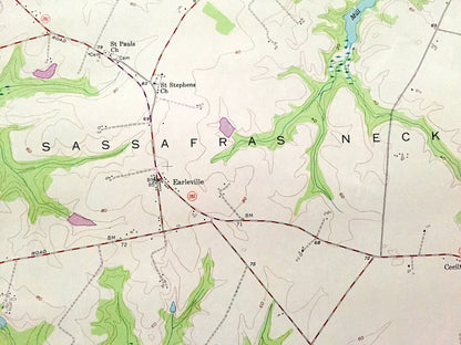 Antique Earleville, Maryland 1958 US Geological Survey Topographic Map – Cecil County, Town Point, Crystal Beach, West View Shores, MD