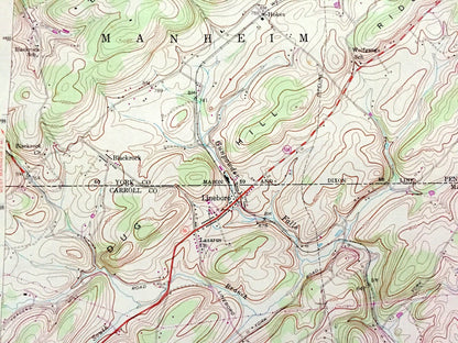 Antique Lineboro, Maryland 1953 US Geological Survey Topographic Map – Carroll County, York, Prettyboy Reservoir, Manheim Pennsylvania MD PA