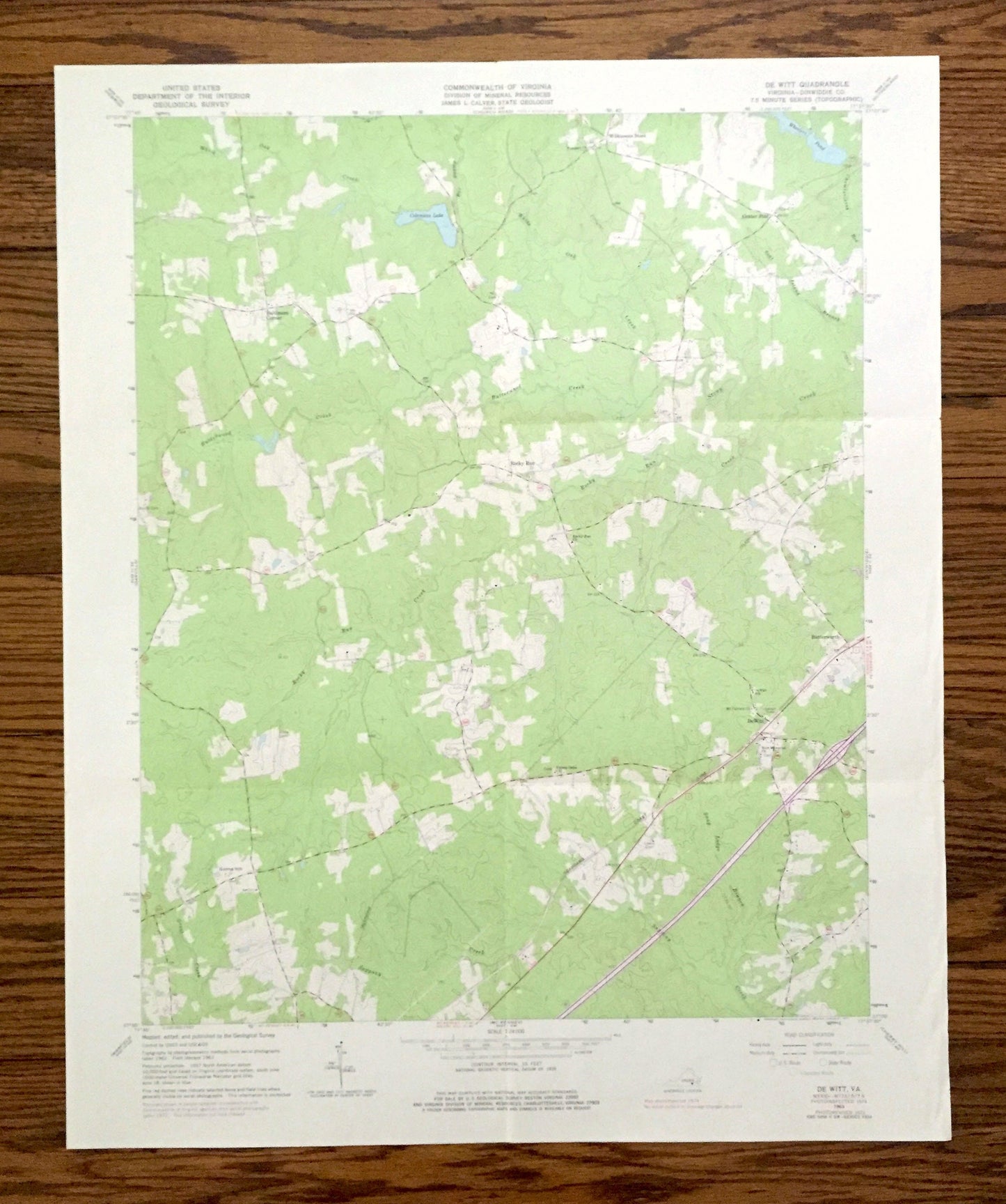 Antique Dewitt, Virginia 1963 US Geological Survey Topographic Map – Dinwiddie County, Butterworth, Colemans Lake, Baptist Church, Farm, VA