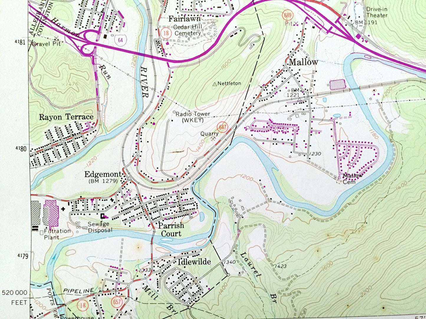 Antique Covington, Virginia 1962 US Geological Survey Topographic Map –  County, George Washington & Jefferson National Forest, Low Moor, VA