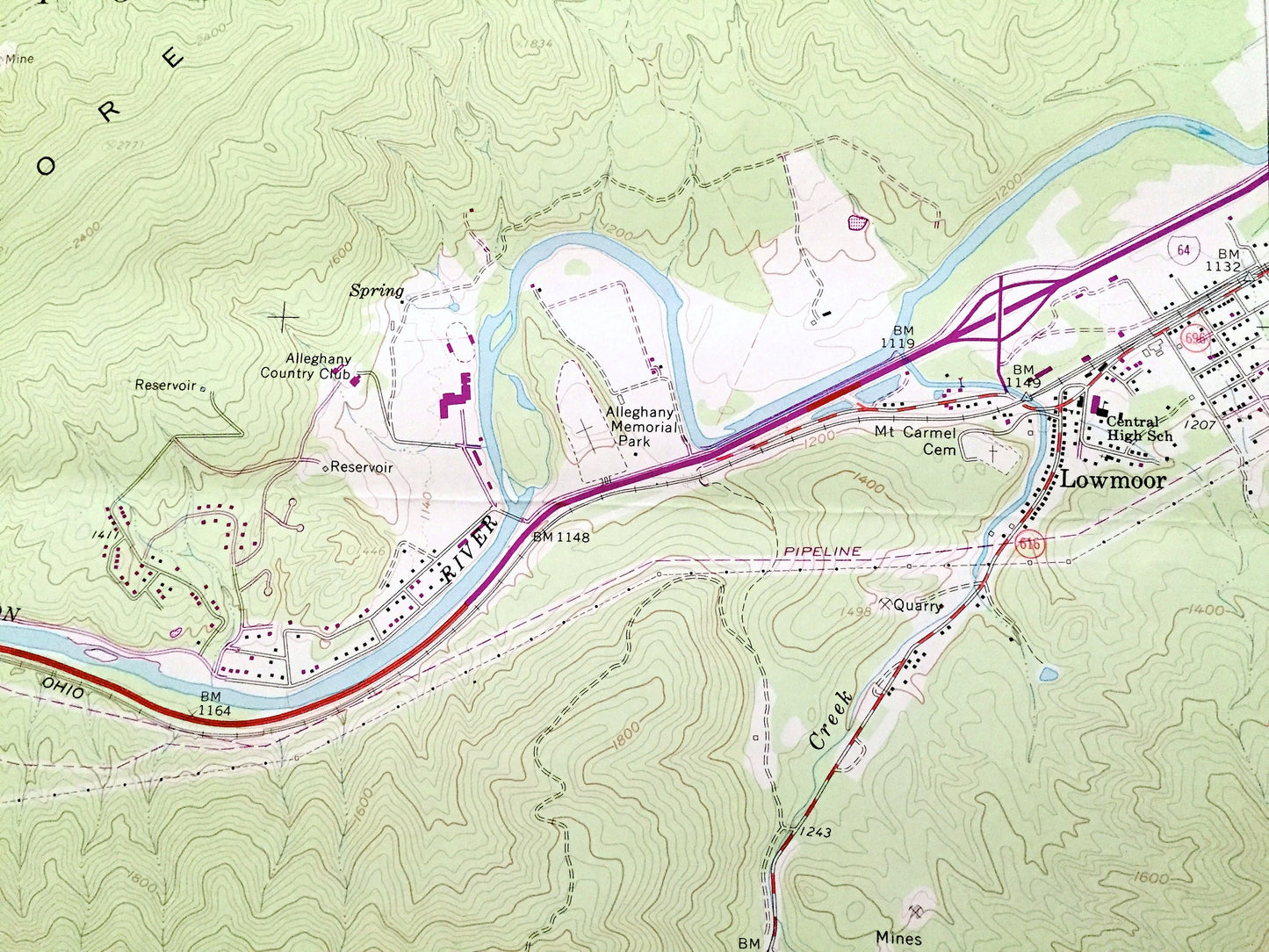 Antique Covington, Virginia 1962 US Geological Survey Topographic Map –  County, George Washington & Jefferson National Forest, Low Moor, VA