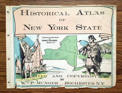 Antique Title Page, 1941 Historical Atlas of New York State by WP Munger – NYC, Upstate, Long Island, Adirondacks, Catskills Hudson River NY