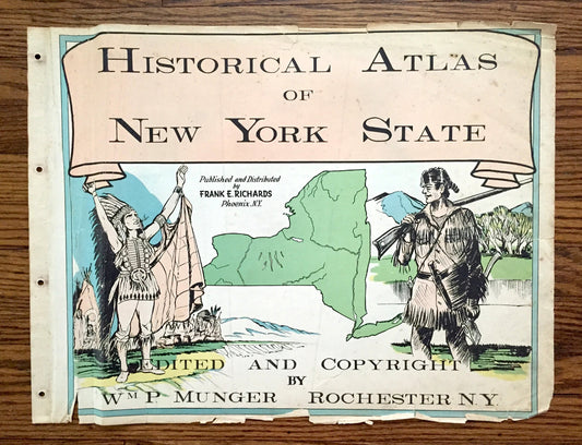 Antique Title Page, 1941 Historical Atlas of New York State by WP Munger – NYC, Upstate, Long Island, Adirondacks, Catskills Hudson River NY