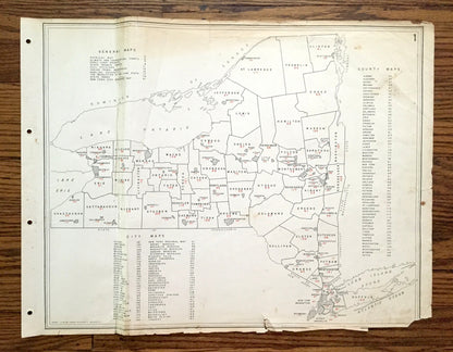 Antique 1941 New York County Map from WP Munger's Historical Atlas of New York State – Albany, Manhattan, Long Island, Adirondacks, NYC NY