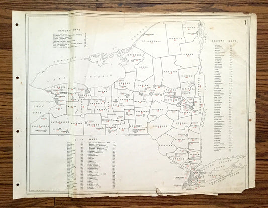Antique 1941 New York County Map from WP Munger's Historical Atlas of New York State – Albany, Manhattan, Long Island, Adirondacks, NYC NY
