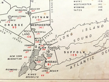 Antique 1941 New York County Map from WP Munger's Historical Atlas of New York State – Albany, Manhattan, Long Island, Adirondacks, NYC NY