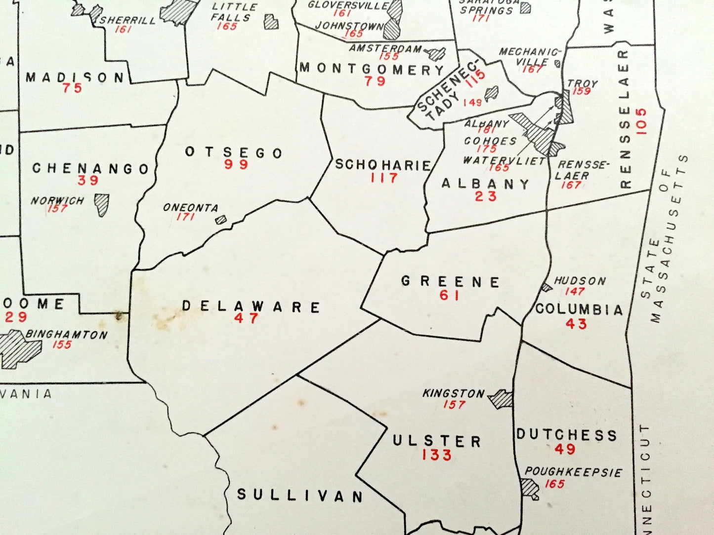 Antique 1941 New York County Map from WP Munger's Historical Atlas of New York State – Albany, Manhattan, Long Island, Adirondacks, NYC NY