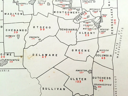 Antique 1941 New York County Map from WP Munger's Historical Atlas of New York State – Albany, Manhattan, Long Island, Adirondacks, NYC NY